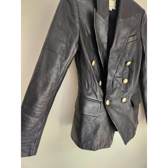 NWD L'Agence Kenzie Double Breasted Leather Blazer Size 2 Black - Picture 7 of 14